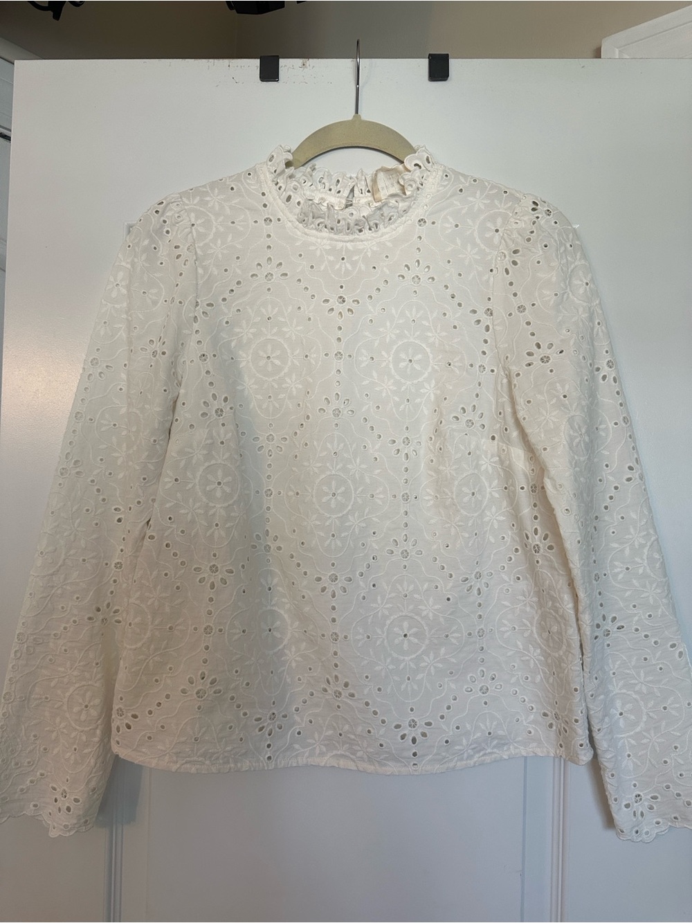 Ivory Sézane Eyelet Ruffle-Neck Blouse